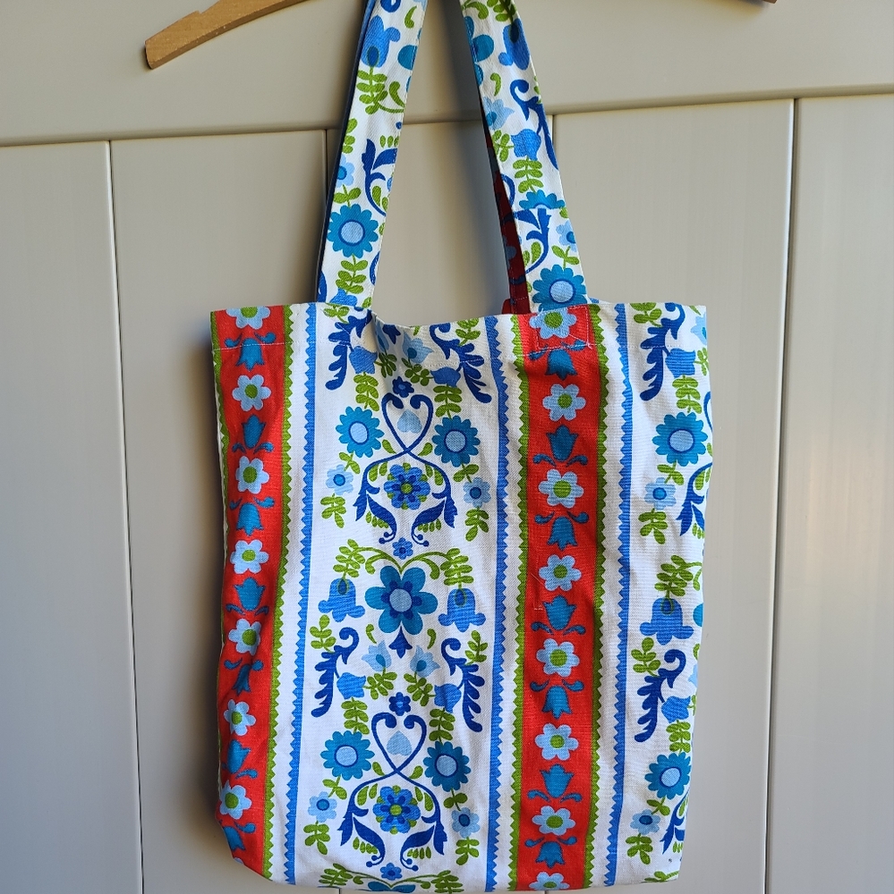 Vintage floral print cotton handmade tote